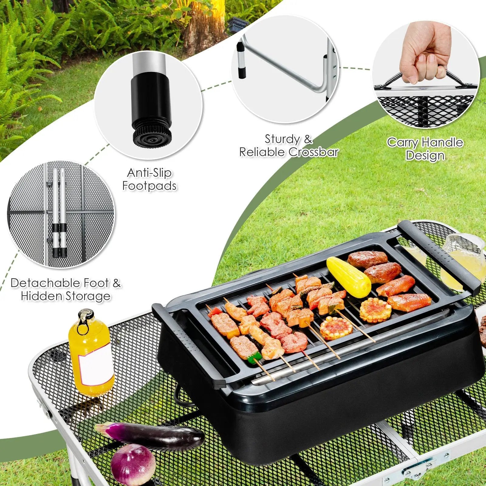 Aluminum Grill Table with Iron Mesh Top-Silver by DirectDeals