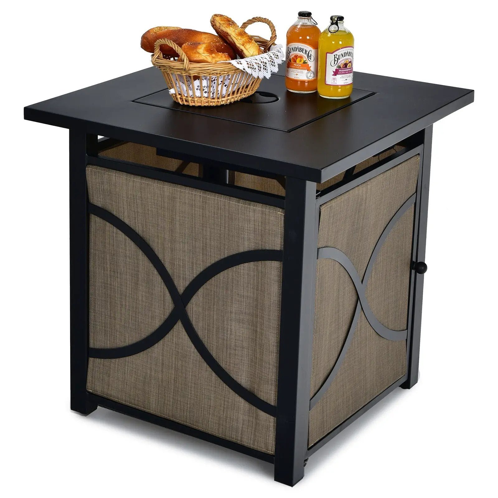 25 Inch 40000 BTU Propane Fire Pit Table with Lid and Fire Glass by DirectDeals