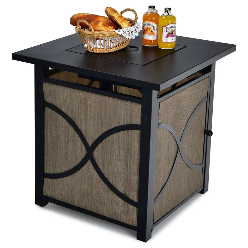 25 Inch 40000 BTU Propane Fire Pit Table with Lid and Fire Glass by DirectDeals