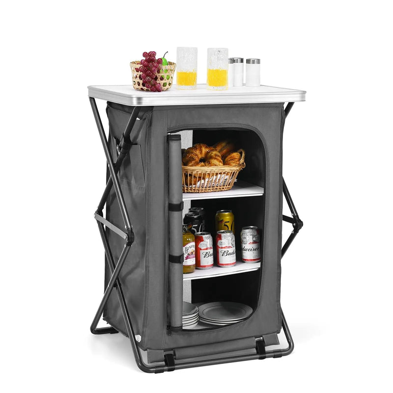 Folding Camping Storage Cabinet with 3 Shelves and Carry Bag by DirectDeals