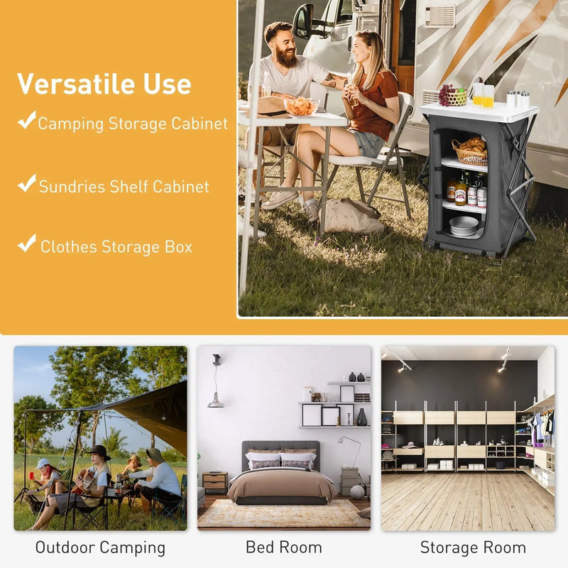 Folding Camping Storage Cabinet with 3 Shelves and Carry Bag by DirectDeals