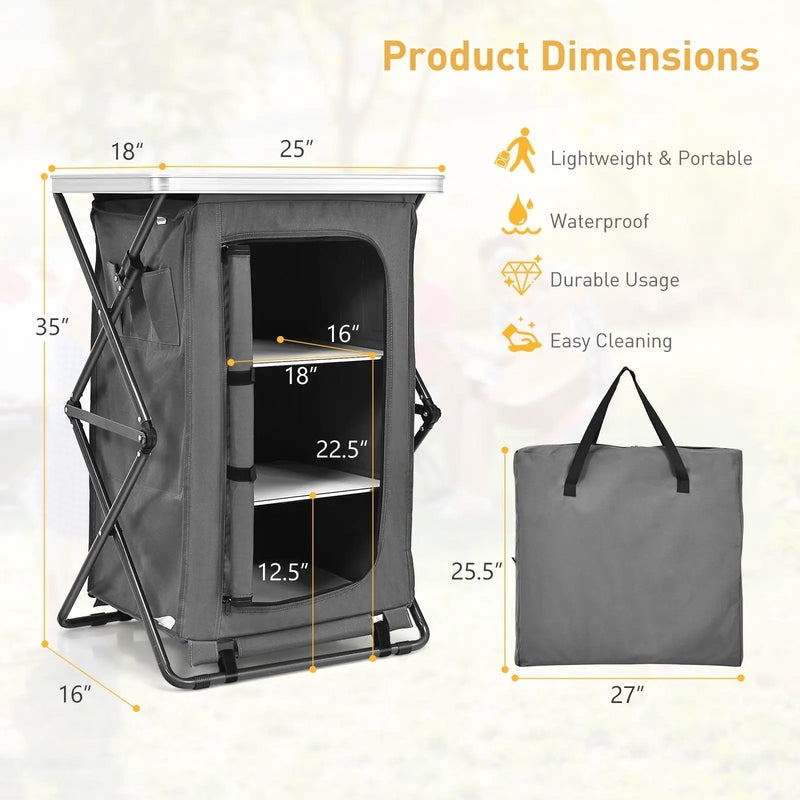 Folding Camping Storage Cabinet with 3 Shelves and Carry Bag by DirectDeals
