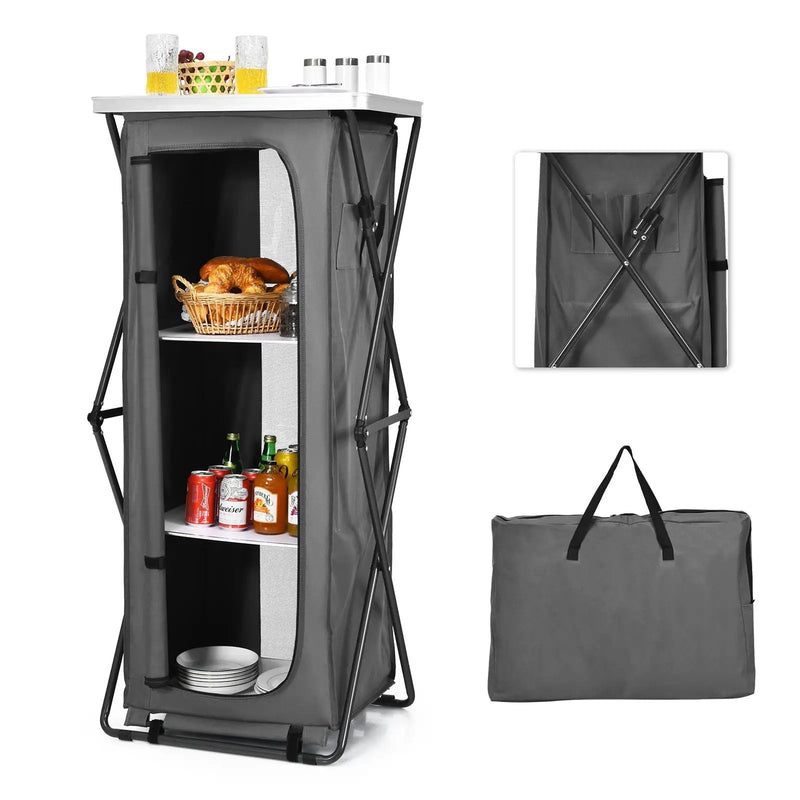 Folding Camping Storage Cabinet with 3 Shelves and Carry Bag by DirectDeals