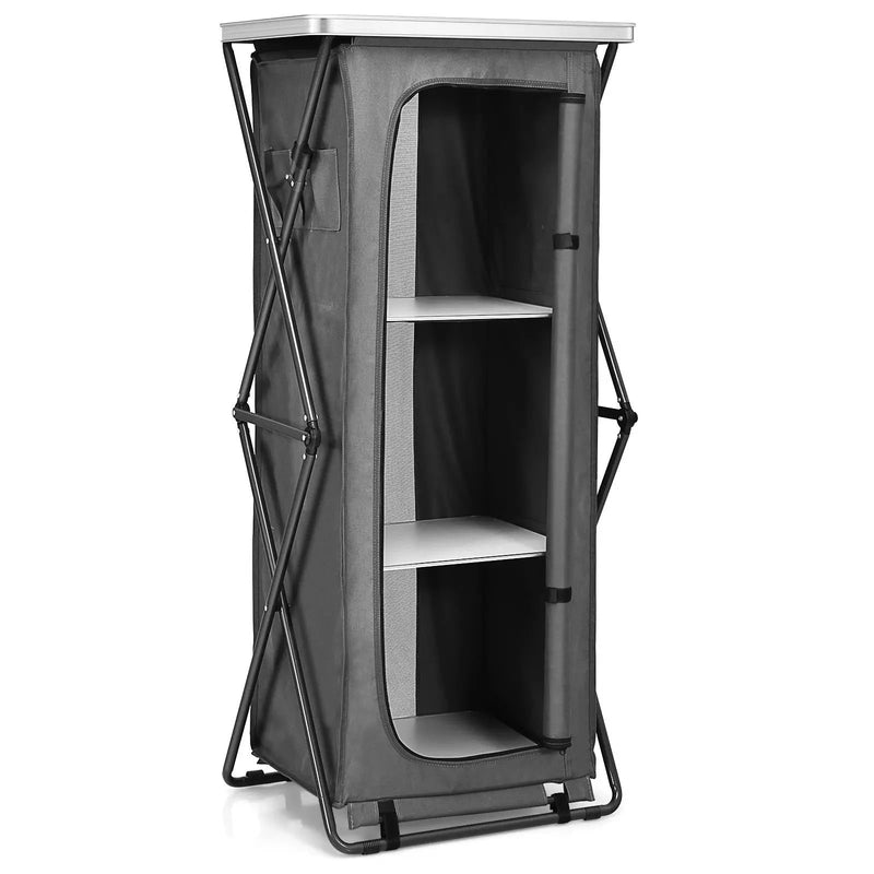 Folding Camping Storage Cabinet with 3 Shelves and Carry Bag by DirectDeals