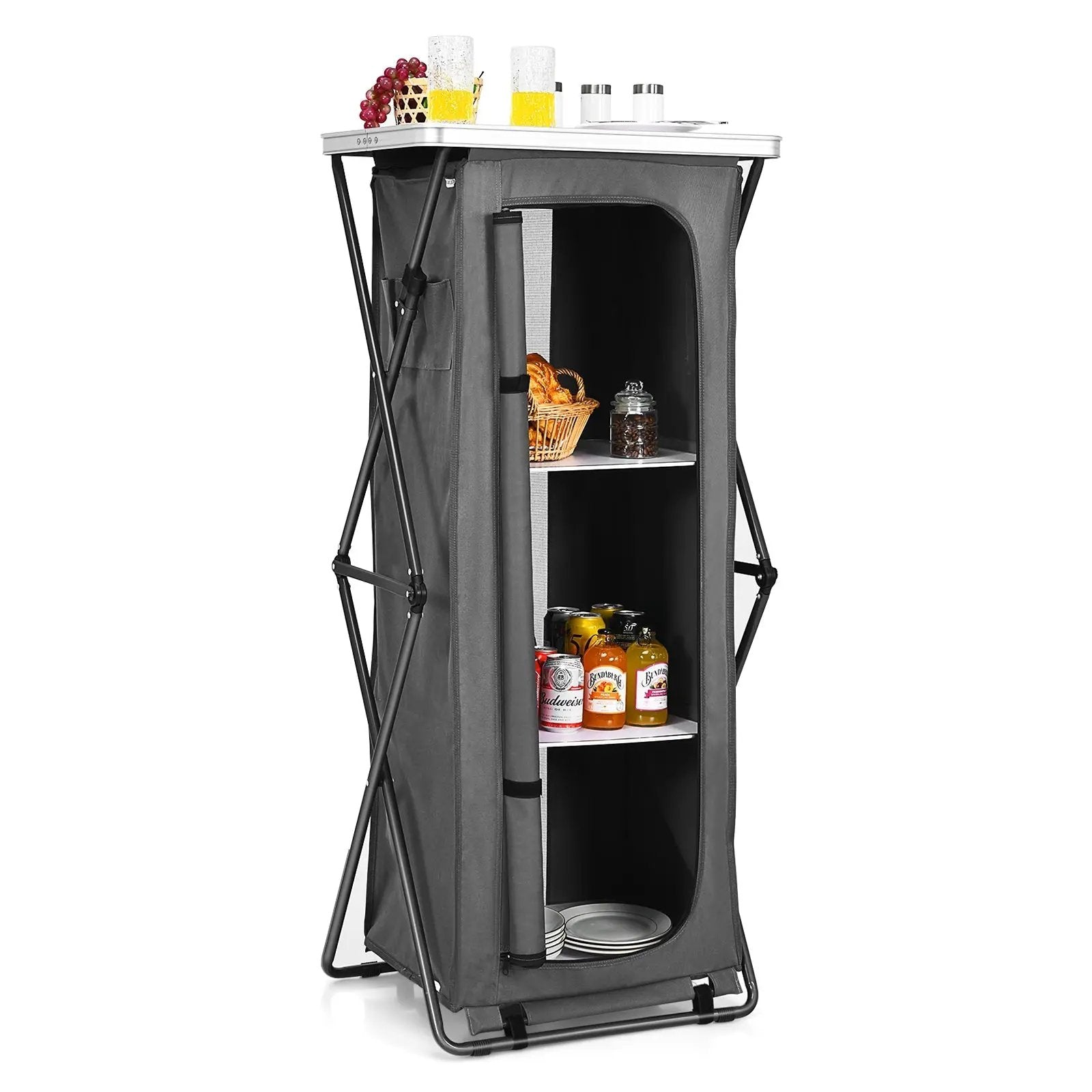 Folding Camping Storage Cabinet with 3 Shelves and Carry Bag by DirectDeals
