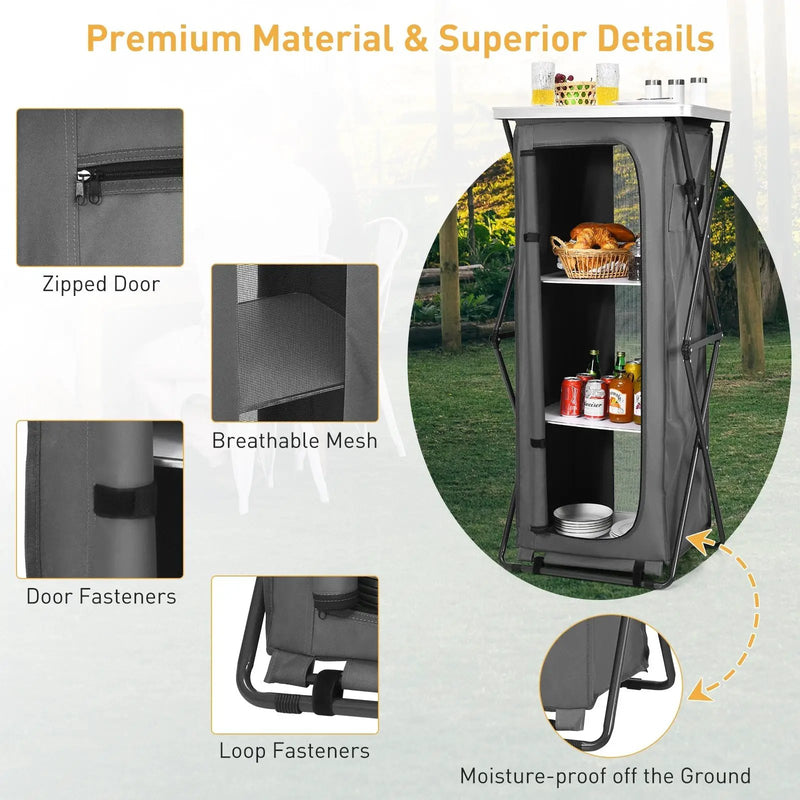 Folding Camping Storage Cabinet with 3 Shelves and Carry Bag by DirectDeals