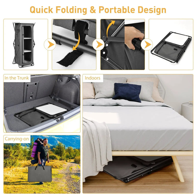 Folding Camping Storage Cabinet with 3 Shelves and Carry Bag by DirectDeals
