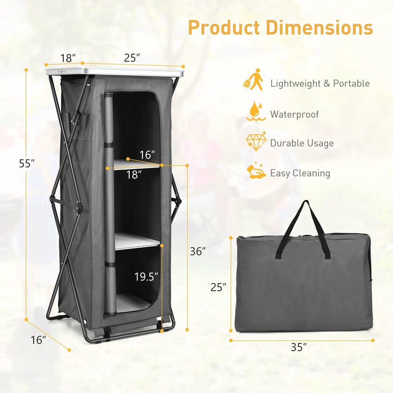 Folding Camping Storage Cabinet with 3 Shelves and Carry Bag by DirectDeals