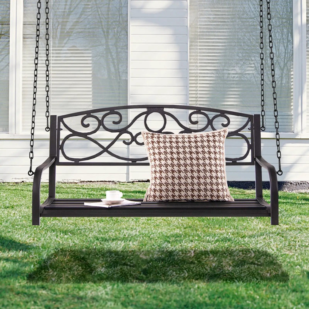 Outdoor 2-Person Metal Porch Swing Chair with Chains by DirectDeals
