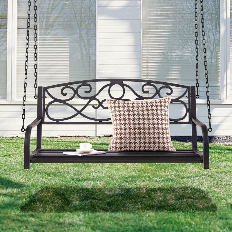 Outdoor 2-Person Metal Porch Swing Chair with Chains by DirectDeals