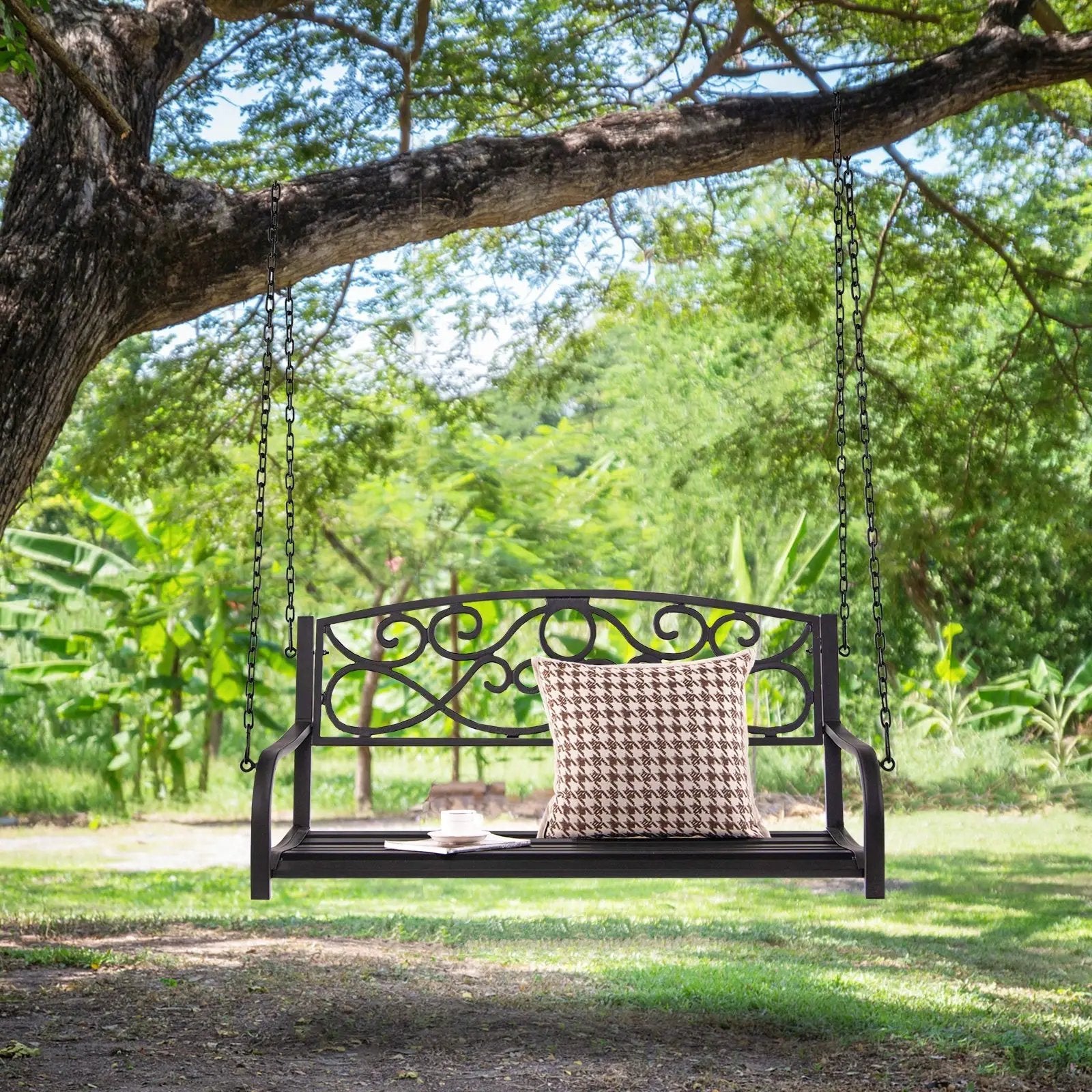Outdoor 2-Person Metal Porch Swing Chair with Chains by DirectDeals