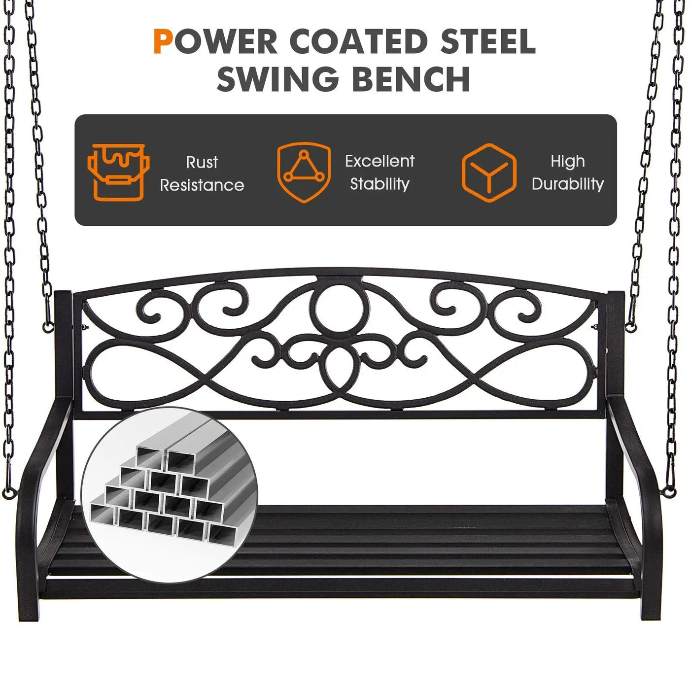 Outdoor 2-Person Metal Porch Swing Chair with Chains by DirectDeals