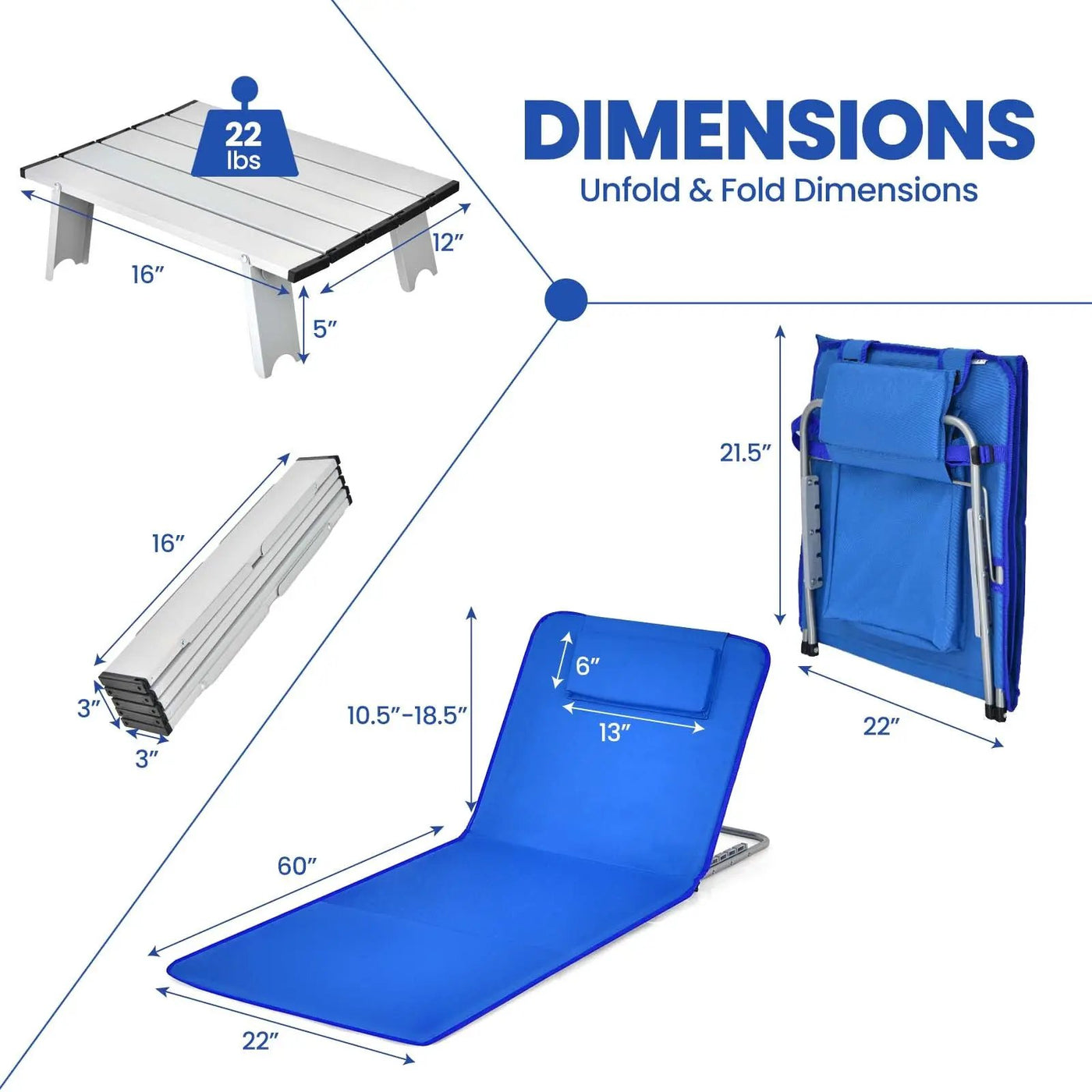 3 Pieces Beach Lounge Chair Mat Set 2 Adjustable Lounge Chairs with Table Stripe by DirectDeals