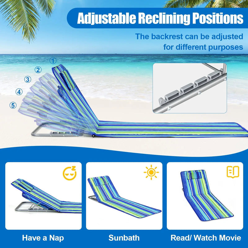 3 Pieces Beach Lounge Chair Mat Set 2 Adjustable Lounge Chairs with Table Stripe by DirectDeals