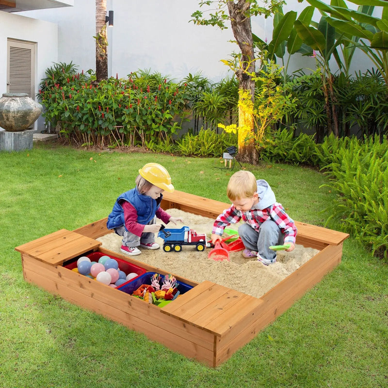 Kids Wooden Sandbox with Bench Seats and Storage Boxes by DirectDeals