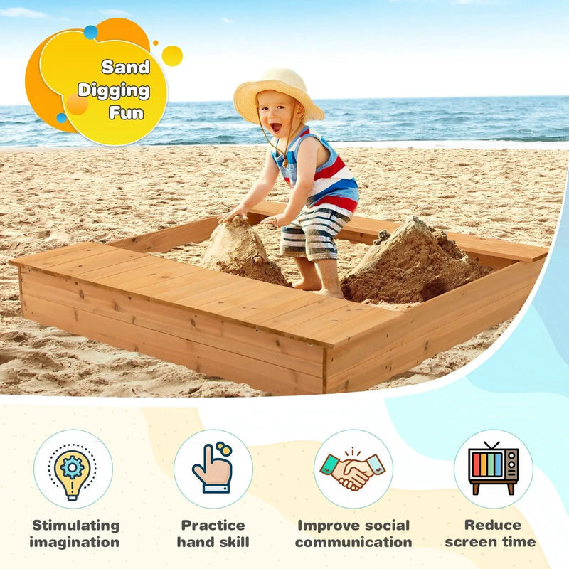 Kids Wooden Sandbox with Bench Seats and Storage Boxes by DirectDeals