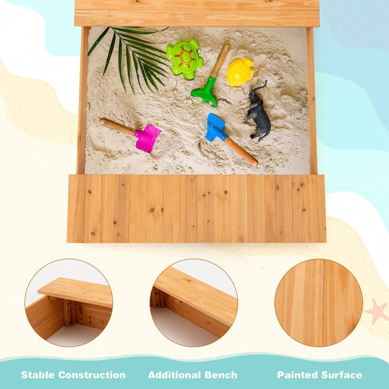 Kids Wooden Sandbox with Bench Seats and Storage Boxes by DirectDeals