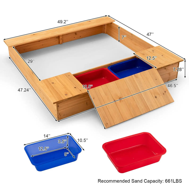 Kids Wooden Sandbox with Bench Seats and Storage Boxes by DirectDeals