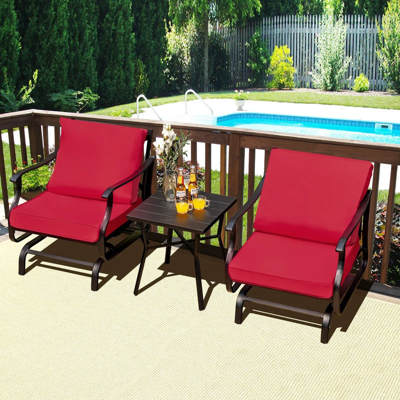 3 Piece Patio Rocking Chair Set with Coffee Table-Red by DirectDeals