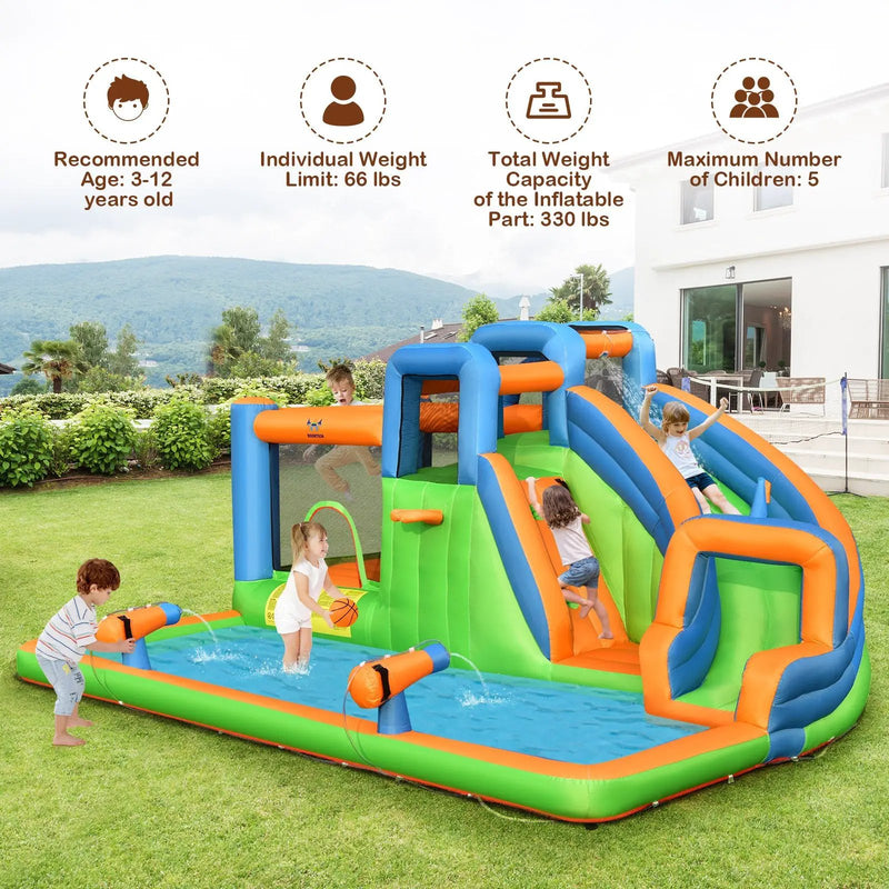 7-in-1 Inflatable Giant Water Park Bouncer with Dual Climbing Walls and 735W Blower by DirectDeals