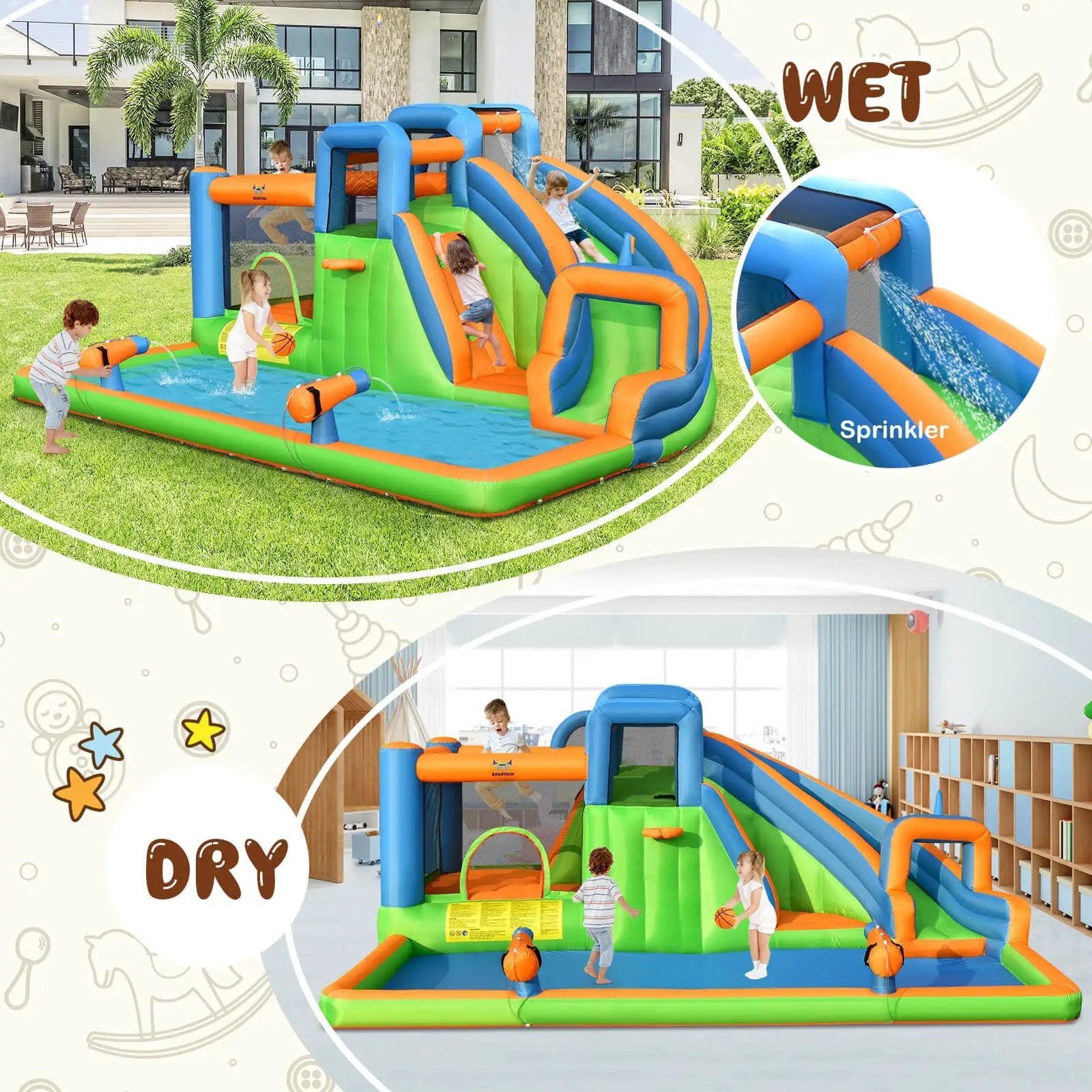 Inflatable Water Slide with Dual Climbing Walls and Blower Excluded by DirectDeals