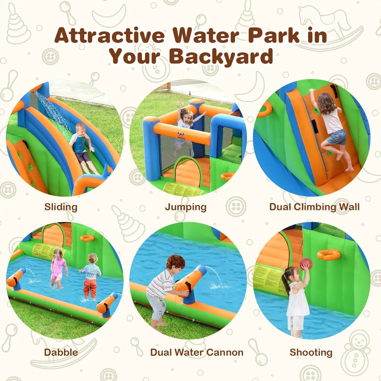 7-in-1 Inflatable Giant Water Park Bouncer with Dual Climbing Walls and 735W Blower by DirectDeals