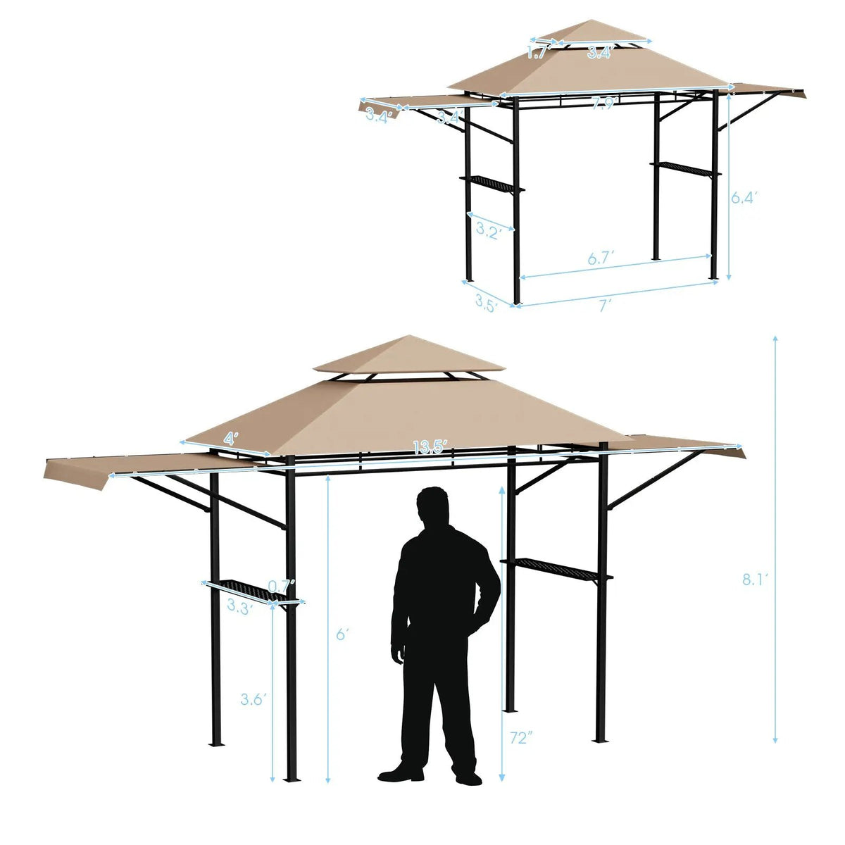 13.5 x 4 Feet Patio BBQ Grill Gazebo Canopy with Dual Side Awnings by DirectDeals
