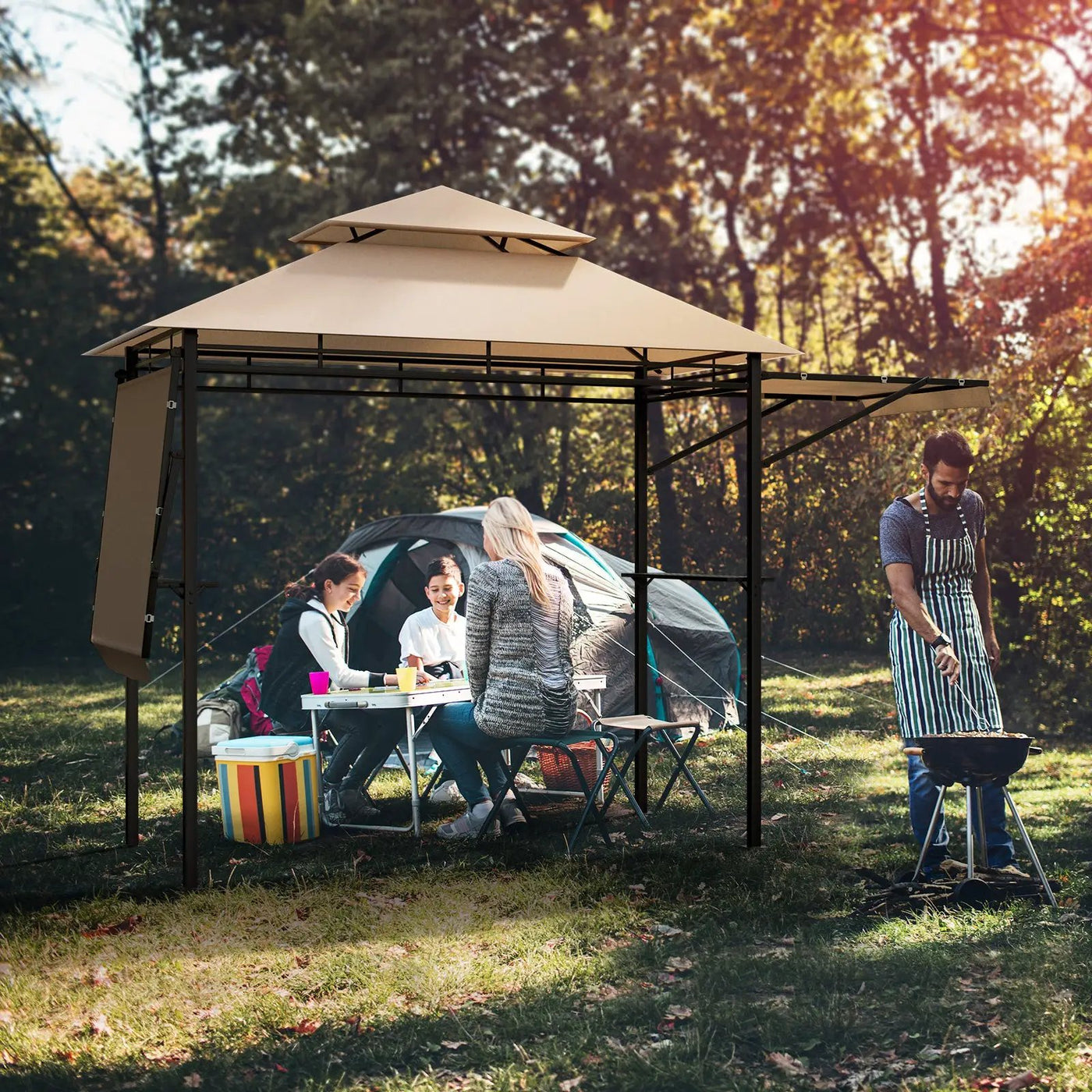 13.5 x 4 Feet Patio BBQ Grill Gazebo Canopy with Dual Side Awnings by DirectDeals