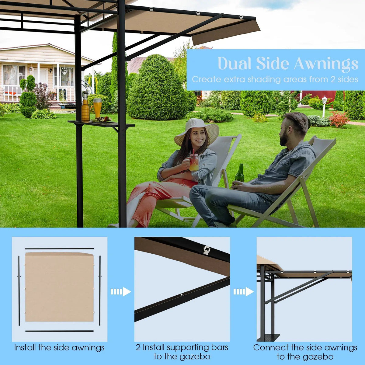 13.5 x 4 Feet Patio BBQ Grill Gazebo Canopy with Dual Side Awnings by DirectDeals