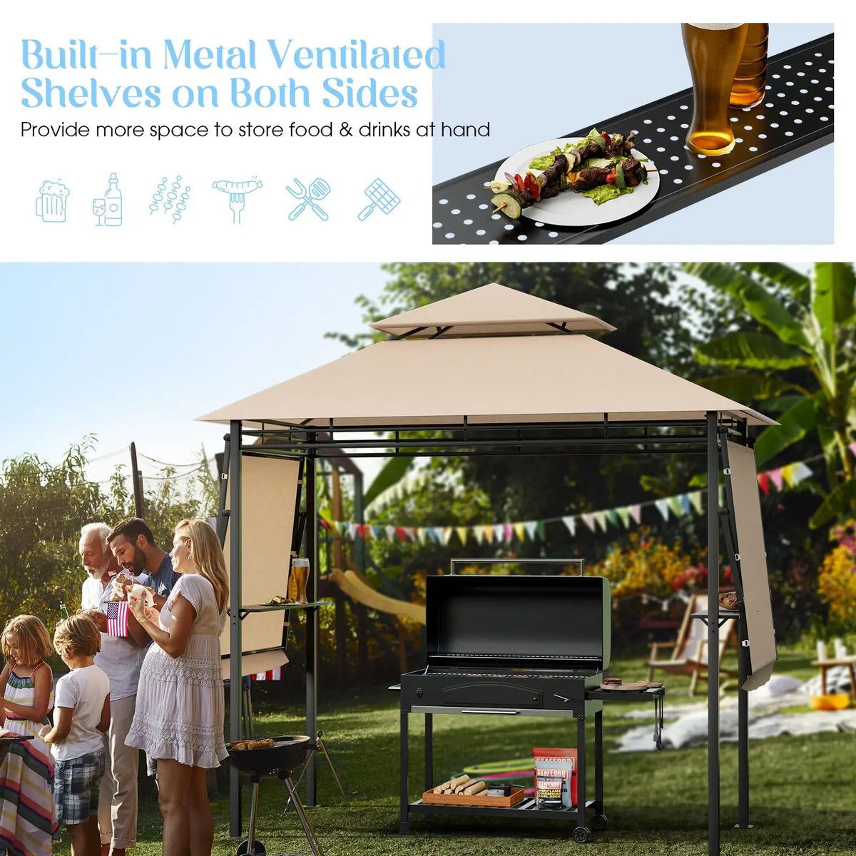 13.5 x 4 Feet Patio BBQ Grill Gazebo Canopy with Dual Side Awnings by DirectDeals