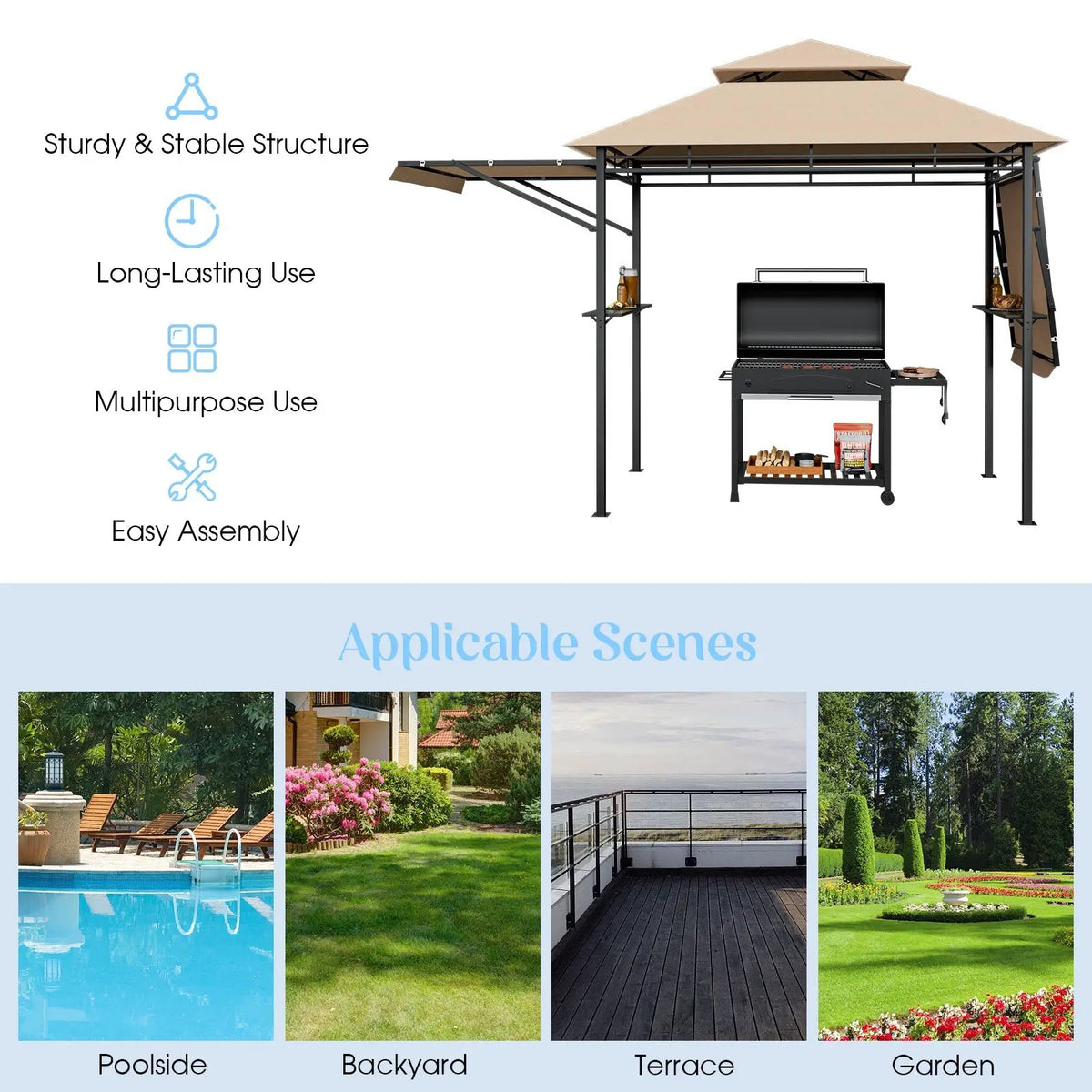 13.5 x 4 Feet Patio BBQ Grill Gazebo Canopy with Dual Side Awnings by DirectDeals