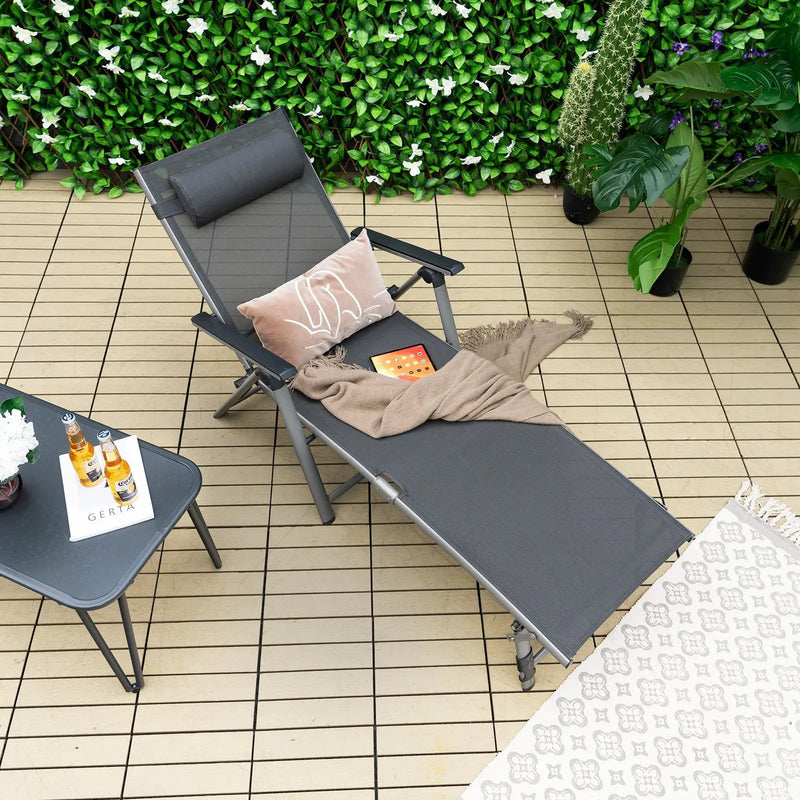 Outdoor Aluminum Chaise Lounge Chair with Quick-Drying Fabric by DirectDeals