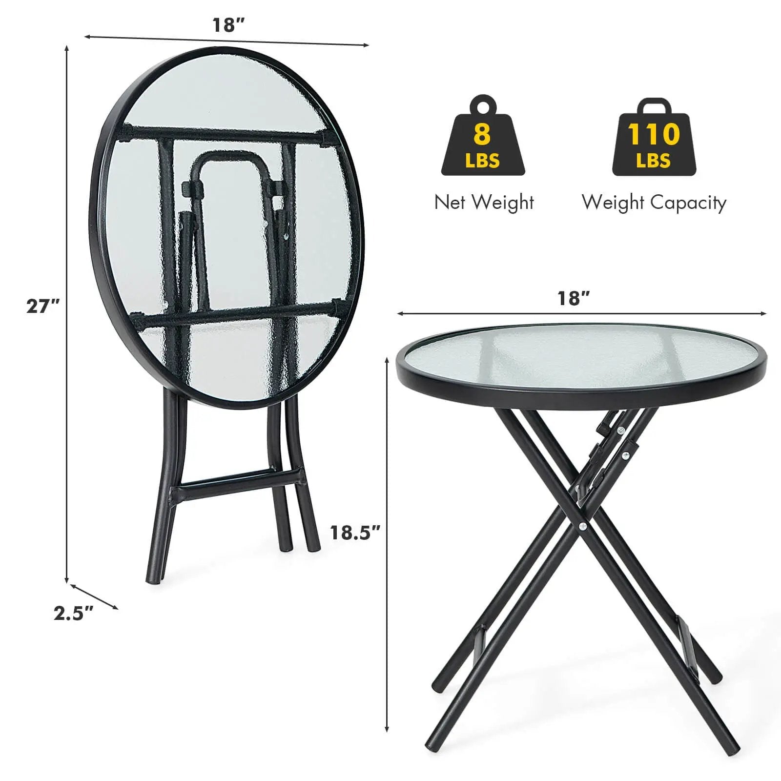 Patio Side Table with Tempered Glass Tabletop by DirectDeals