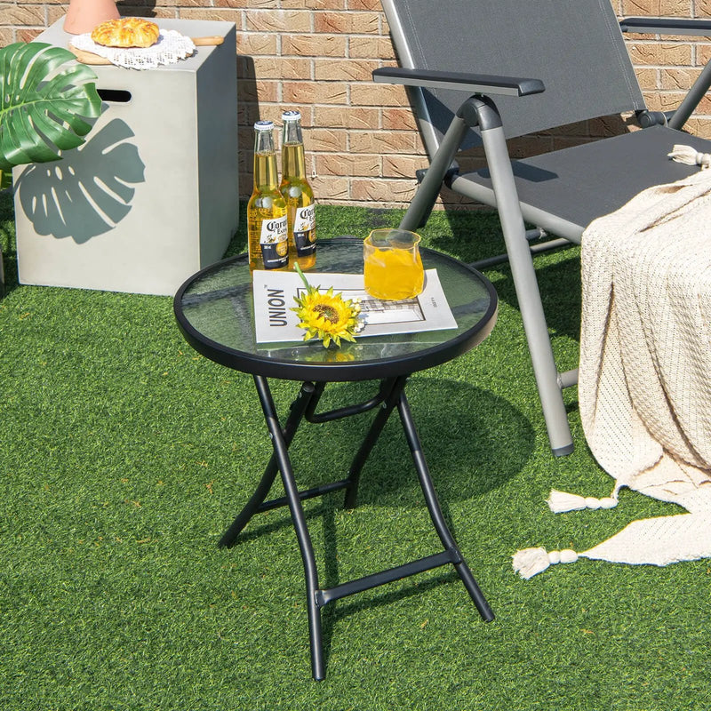 Patio Side Table with Tempered Glass Tabletop by DirectDeals