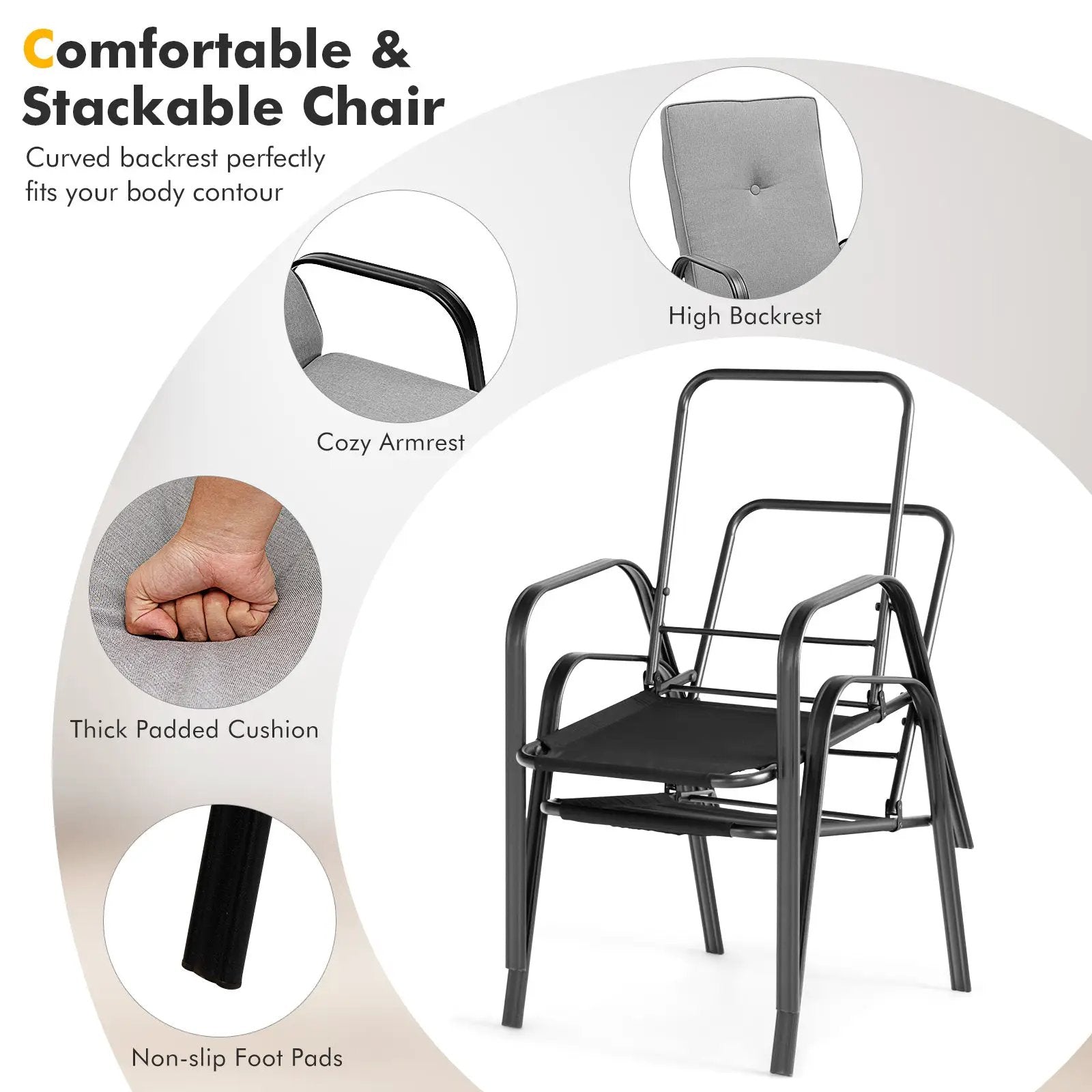 6 Pieces Patio Dining Set with Umbrella and Stackable Cushioned Chairs by DirectDeals
