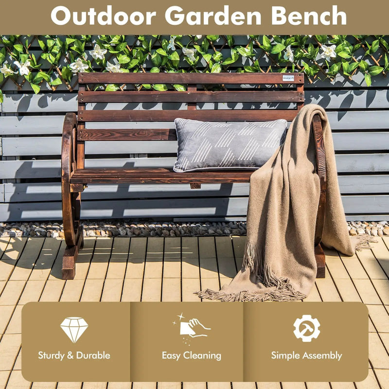 2-Person Outdoor Wooden Wagon Wheel Garden Bench-Brown by DirectDeals