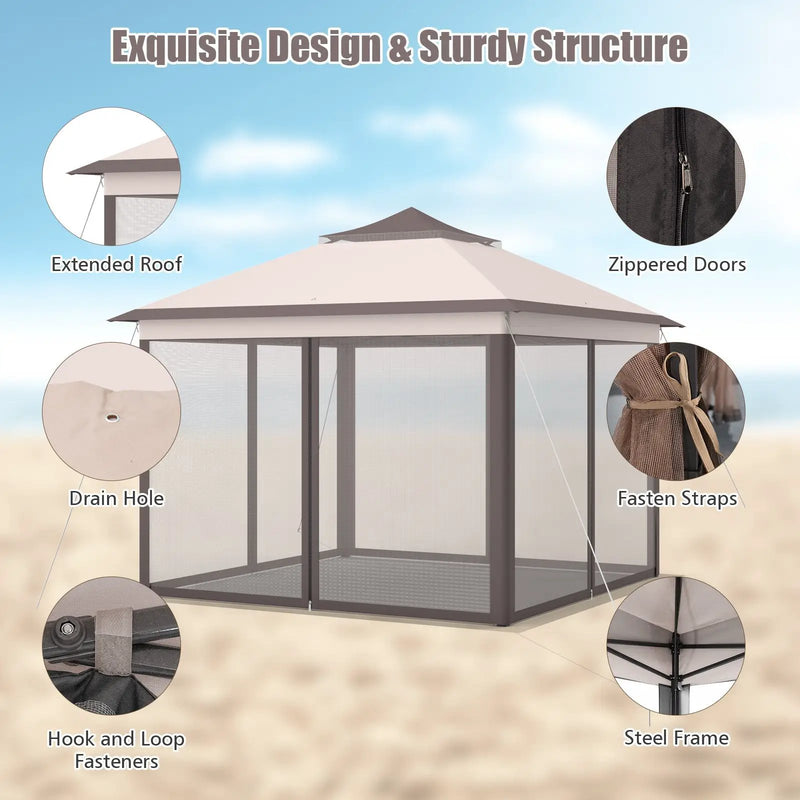 11 x 11 Feet 2-Tier Pop-Up Gazebo Tent Portable Canopy Shelter Carry Bag Mesh by DirectDeals