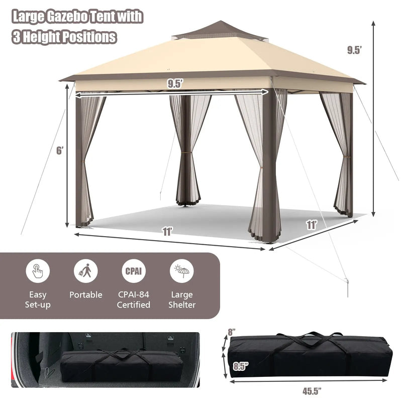 11 x 11 Feet 2-Tier Pop-Up Gazebo Tent Portable Canopy Shelter Carry Bag Mesh by DirectDeals