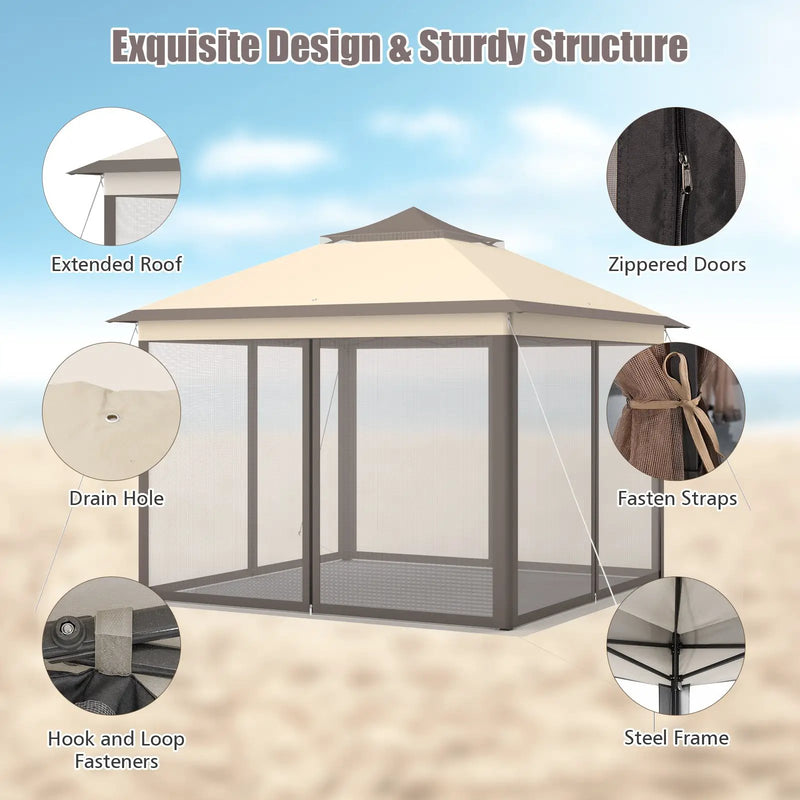 11 x 11 Feet 2-Tier Pop-Up Gazebo Tent Portable Canopy Shelter Carry Bag Mesh by DirectDeals