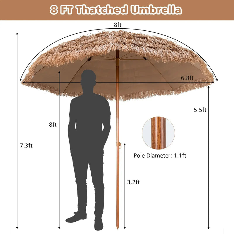 8 Feet Patio Thatched Tiki Umbrella Hawaiian Hula Beach Umbrella by DirectDeals