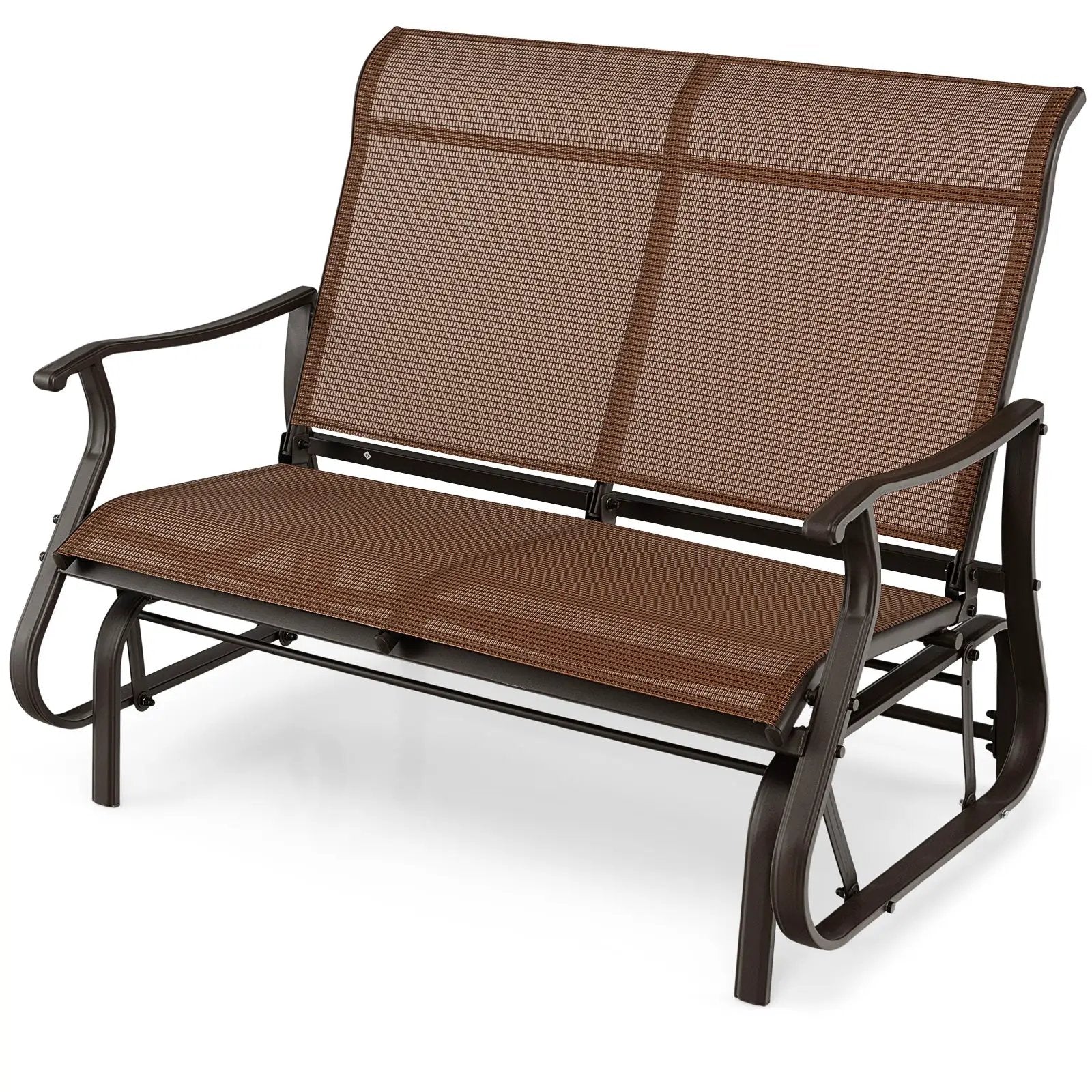 2-Person Patio Glider Bench with High Back and Curved Armrests-Brown by DirectDeals
