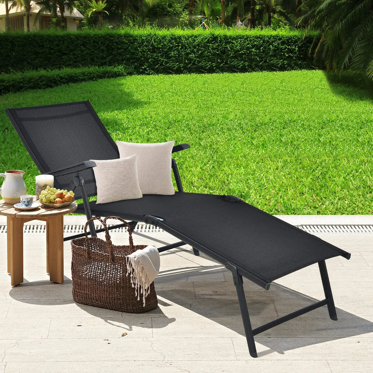 Patio Foldable Chaise Lounge Chair with Backrest and Footrest by DirectDeals