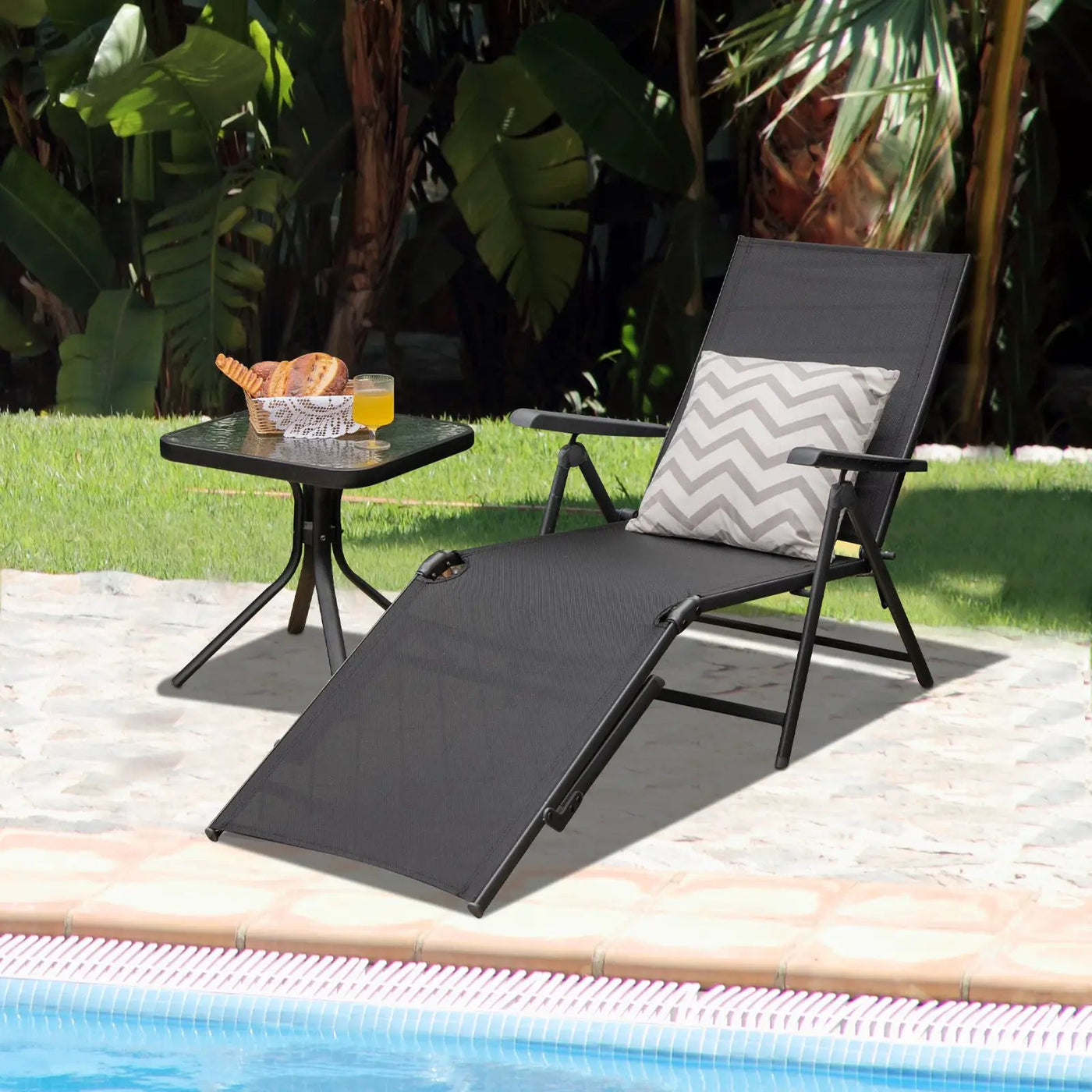 Patio Foldable Chaise Lounge Chair with Backrest and Footrest by DirectDeals