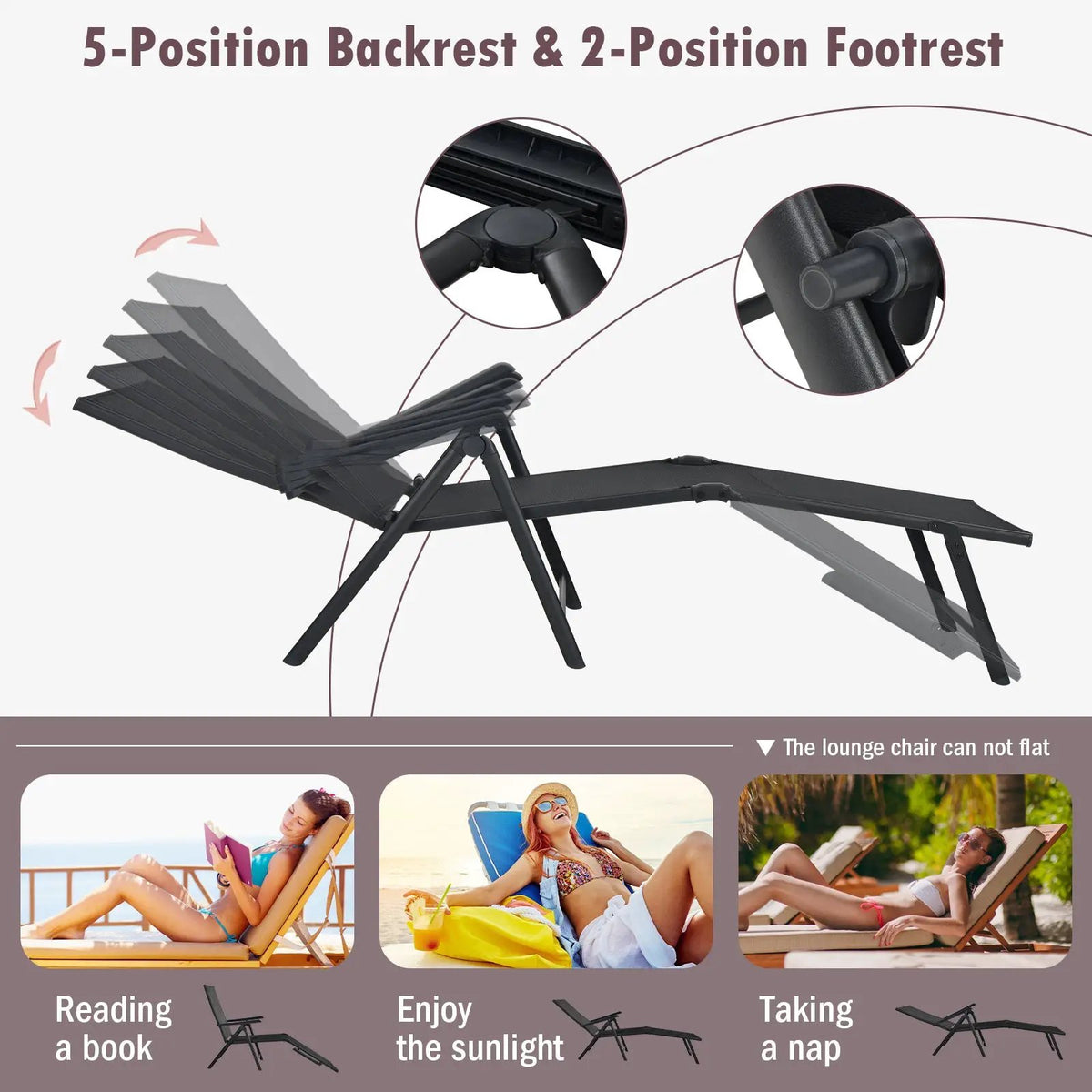 Patio Foldable Chaise Lounge Chair with Backrest and Footrest by DirectDeals