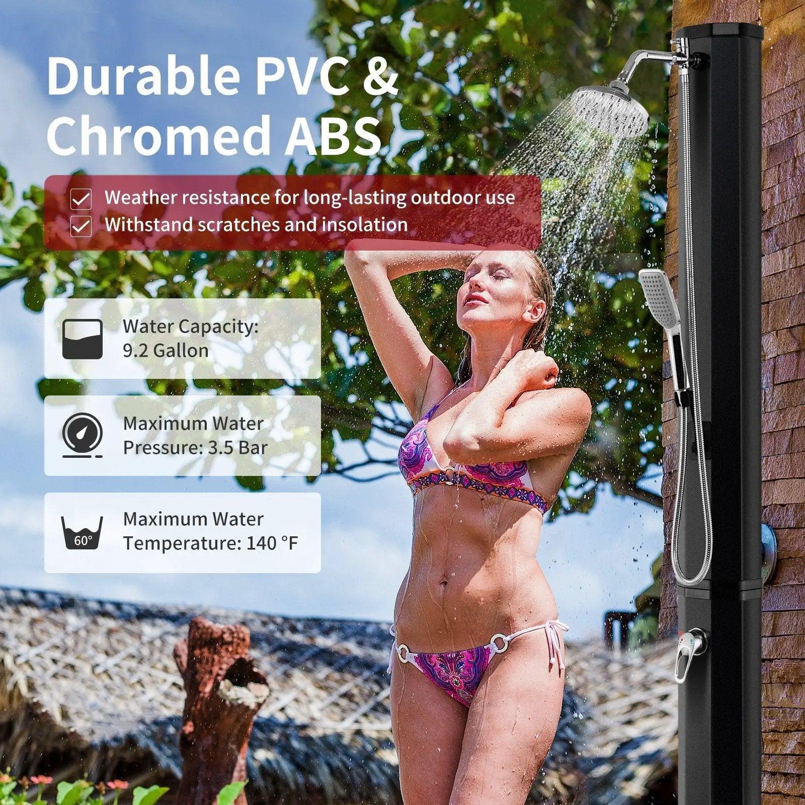 7.2 Feet 9.3 Gallon Solar Heated Shower with Hand and Foot Tap by DirectDeals