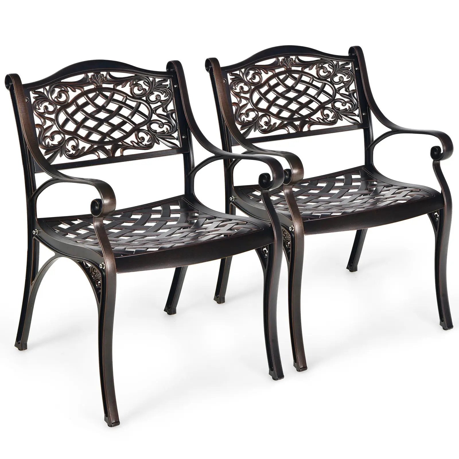 2-Piece Outdoor Cast Aluminum Chairs with Armrests and Curved Seats-Copper by DirectDeals
