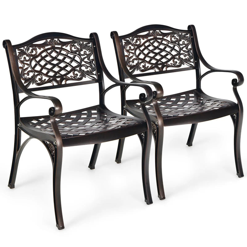 2-Piece Outdoor Cast Aluminum Chairs with Armrests and Curved Seats-Copper by DirectDeals