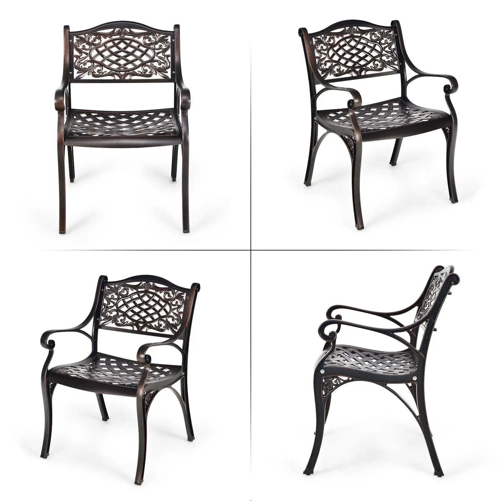 2-Piece Outdoor Cast Aluminum Chairs with Armrests and Curved Seats-Copper by DirectDeals