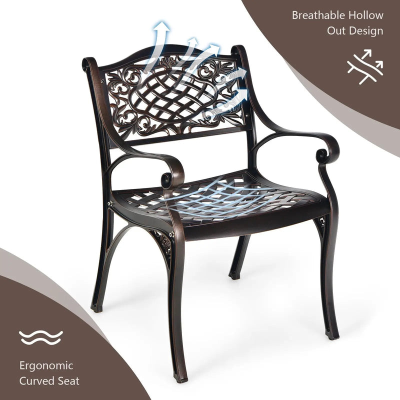 2-Piece Outdoor Cast Aluminum Chairs with Armrests and Curved Seats-Copper by DirectDeals