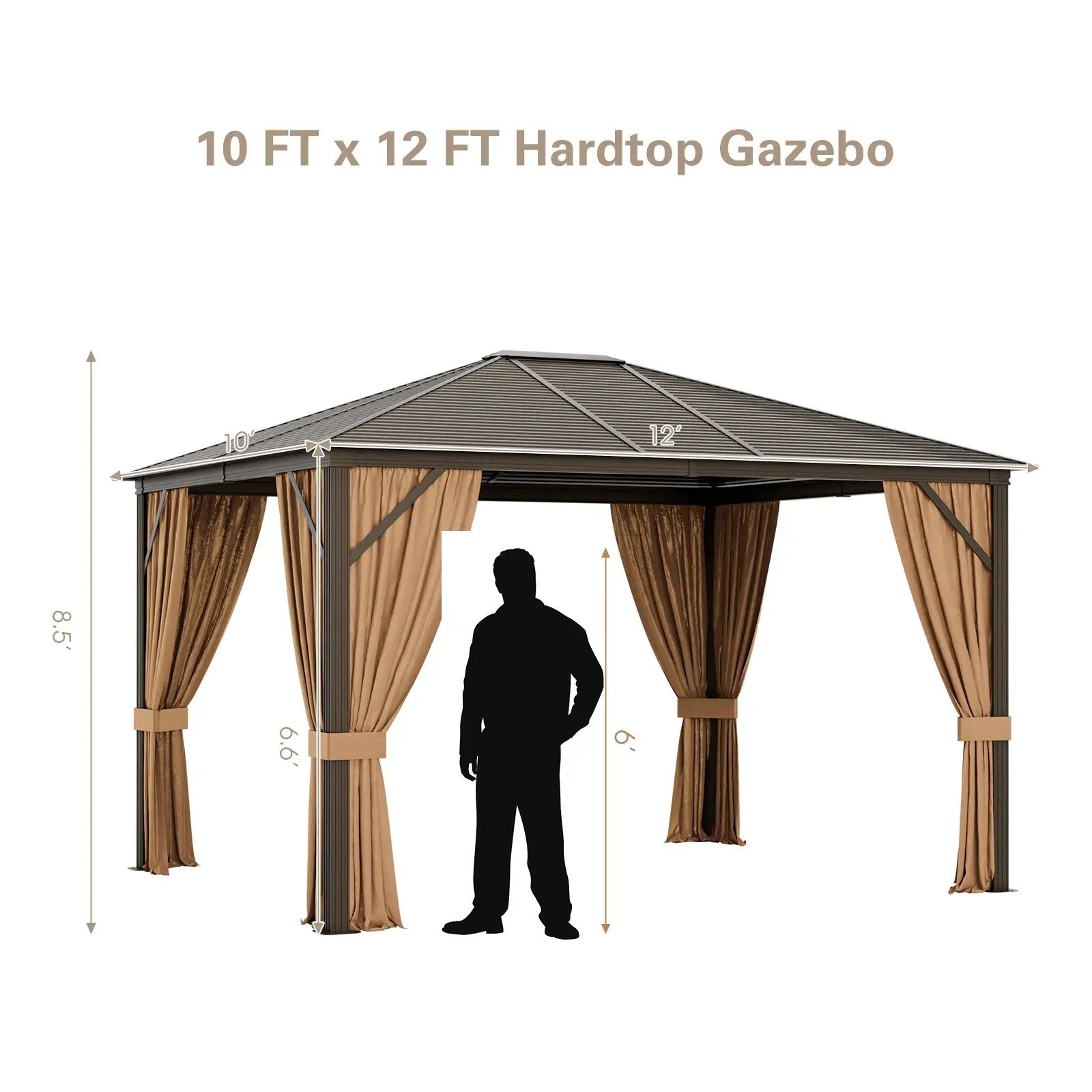 12 x10 Feet Outdoor Hardtop Gazebo with Galvanized Steel Top and Netting-Brown by DirectDeals